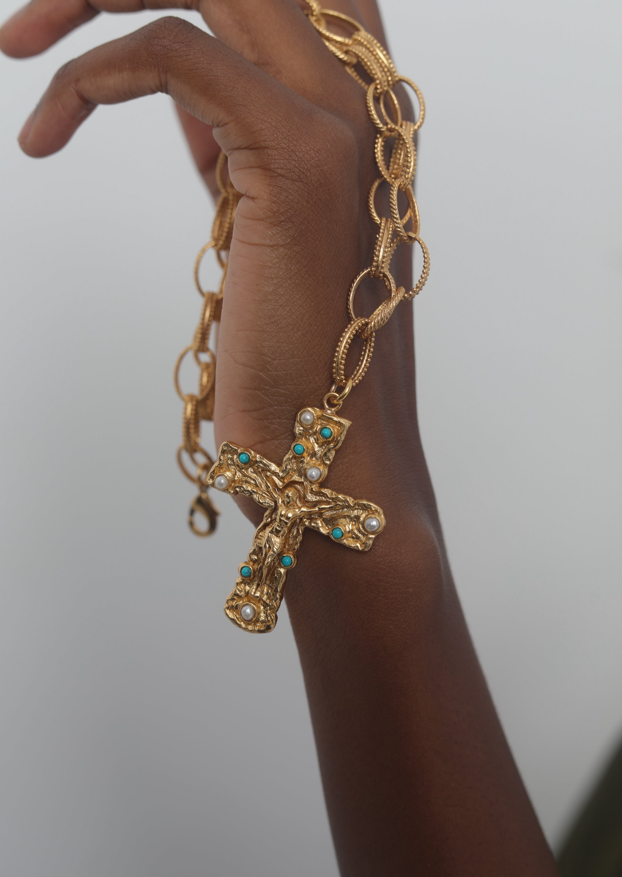 Gold Plated Crystal Cross Pendant Necklace – Enamel & Rhinestone Accents, Lobster Claw Closure