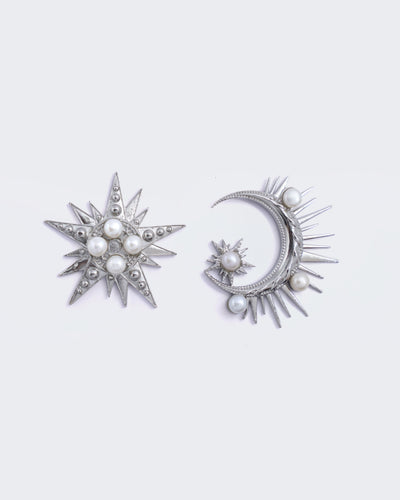 Chaand Sitaara Silver Earrings