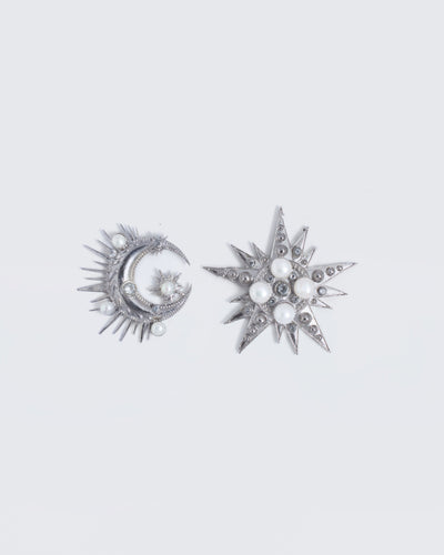 Mini Chaand Sitaara Silver Earrings